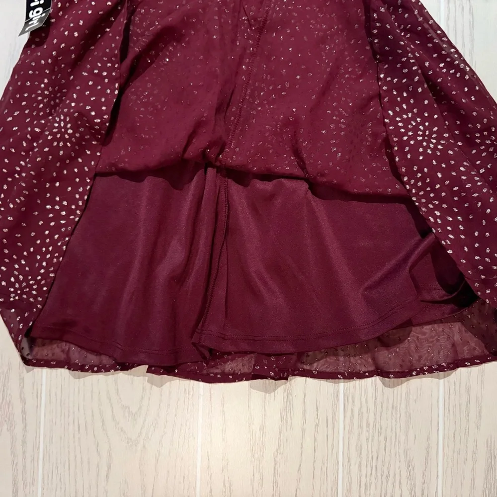 Trixxi Girl Burgundy Gold Dot Party Dress Size 8‎ Puff Sleeve Holiday NEW